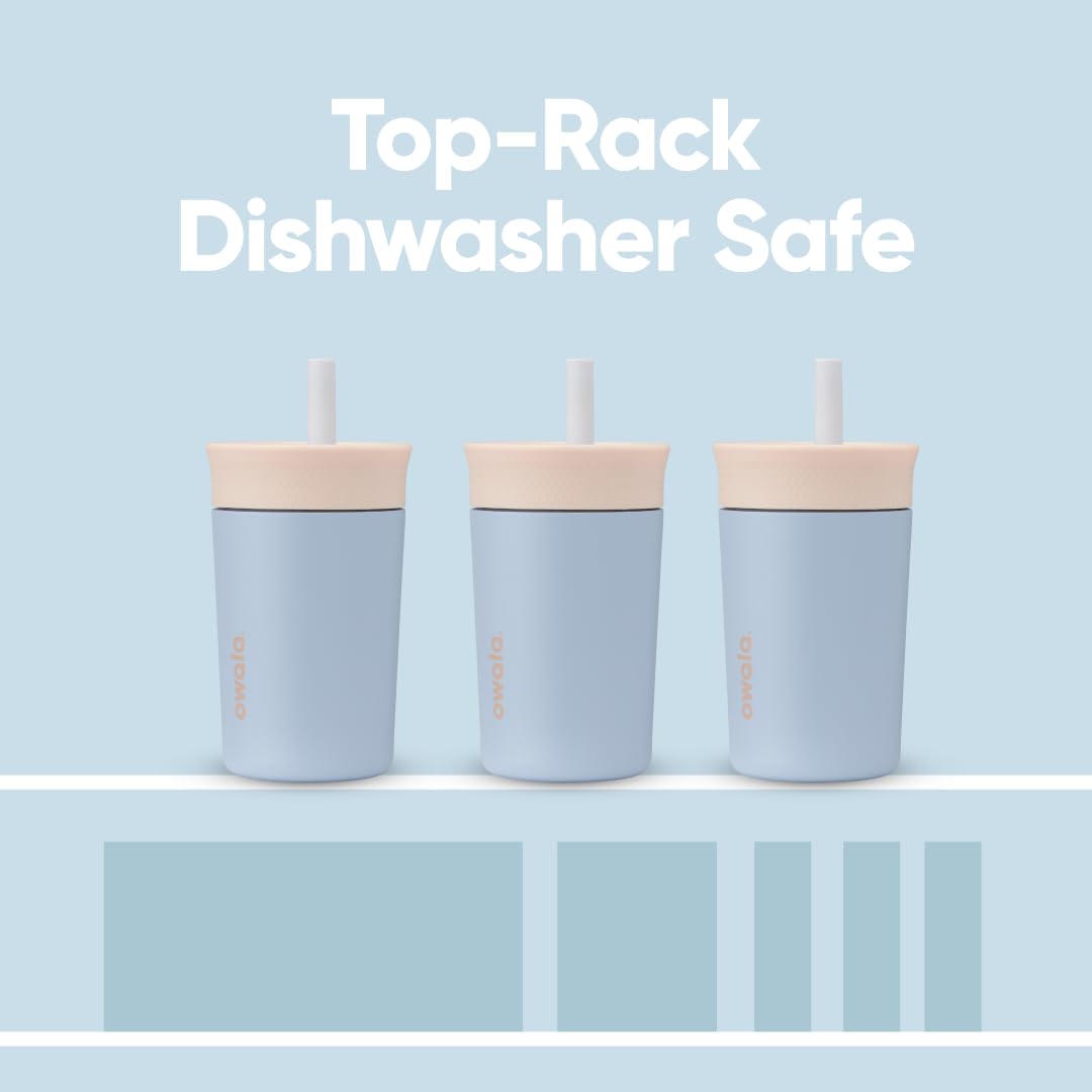 Owala Kids 12 oz Insulated Stainless Steel Tumbler – Tan & Blue Seas the Day, Spill-Resistant Lid, Easy Clean
