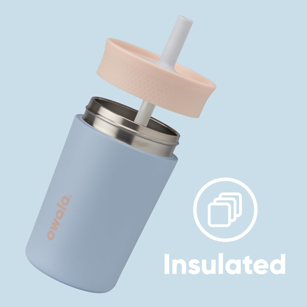 Owala Kids 12 oz Insulated Stainless Steel Tumbler – Tan & Blue Seas the Day, Spill-Resistant Lid, Easy Clean